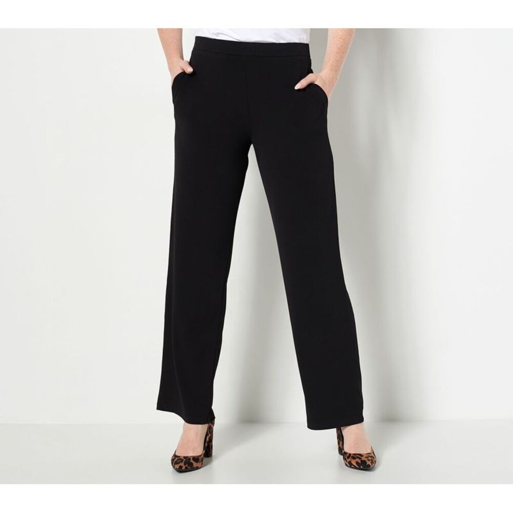 Susan Graver Women's Petite Pants 1XP Liquid Knit Wide-Leg Pull-On Black A467767